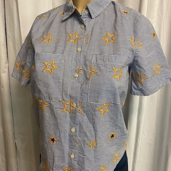Madewell Star Embroidered Cutout Button Top C15 - Picture 6 of 13